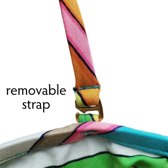 Trina Turk Bright Multi Color Rainbow Removable Strap Bandeau Bikini Top Size 10 - Picture 9 of 14